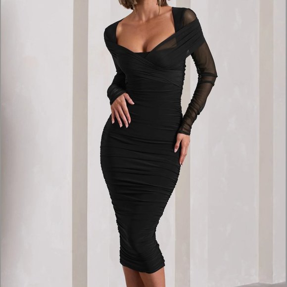 2024 Sexy Women Long Bandage Dress Fashionable Off Shoulder Chiffon Patchwork Long Sleeved Bodycon Backless Dress Party Vestidos